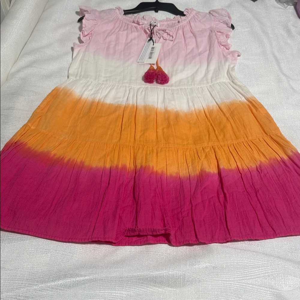 T H L M women’s Pink & Orange Tie-Dye Tiered Dress size XS - Picture 3 of 12
